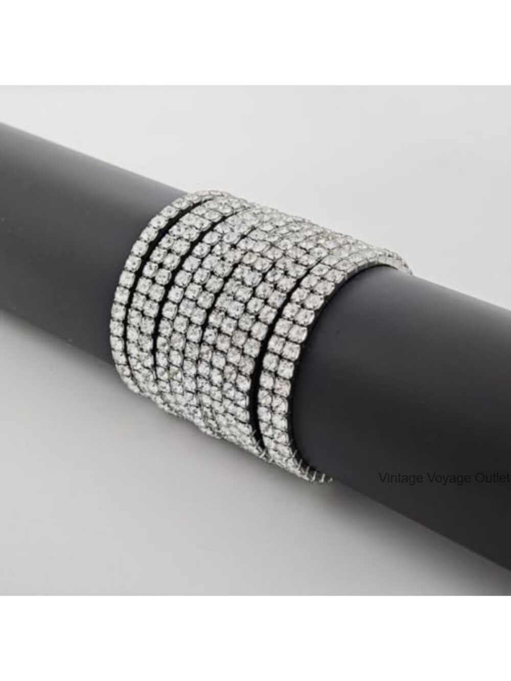 Crystal Rhinestone Stretch Bracelets Stackable Cuff Bangle Set Wedding Prom - Picture 4 of 5